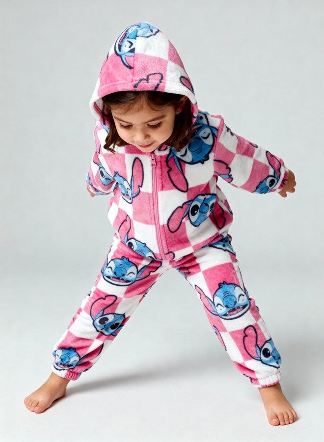 Disney Stitch Toddler Girls’ Sherpa Outfit Set - Two Piece Fuzzy Zip-Up Hoodie Jacket & Jogger Pants with Allover Print (Pink, 6) - Image 5
