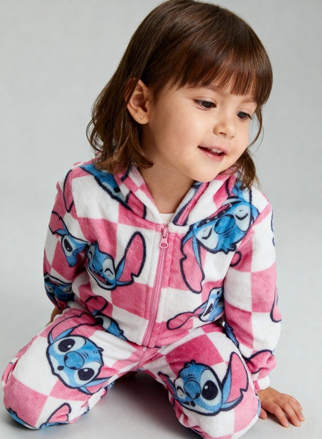 Disney Stitch Toddler Girls’ Sherpa Outfit Set - Two Piece Fuzzy Zip-Up Hoodie Jacket & Jogger Pants with Allover Print (Pink, 6) - Image 4