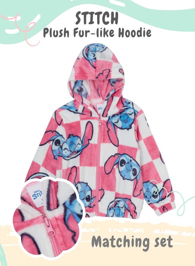 Disney Stitch Toddler Girls’ Sherpa Outfit Set - Two Piece Fuzzy Zip-Up Hoodie Jacket & Jogger Pants with Allover Print (Pink, 6) - Image 2