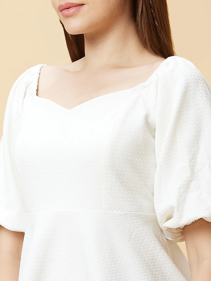 globus Globus Women White Self Design Regular Top