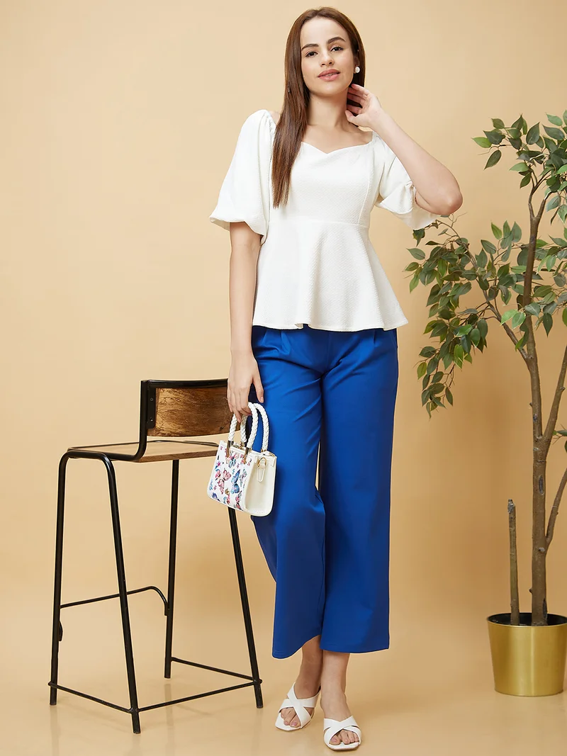 globus Globus Women White Self Design Regular Top