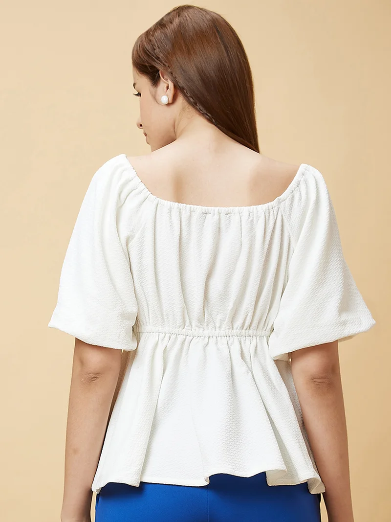 globus Globus Women White Self Design Regular Top
