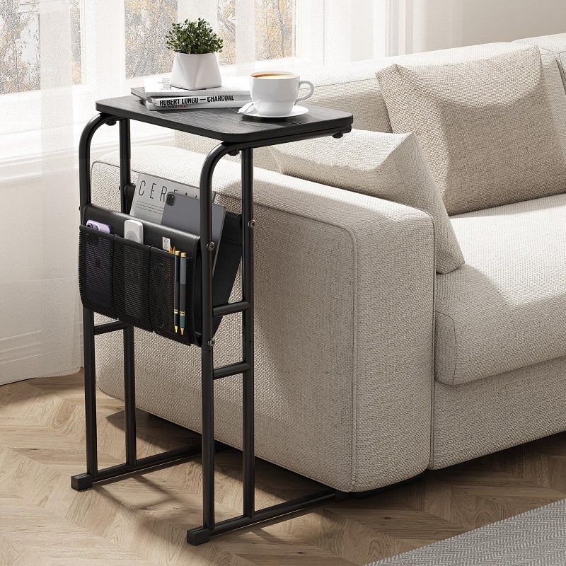 Olldide C-Shaped End Table with Storage Bag, Side Table for Living Room Bedroom, Slide Under Couch Sofa TV Trays Desk, Small Narrow Space Applicable, Black - Image 1