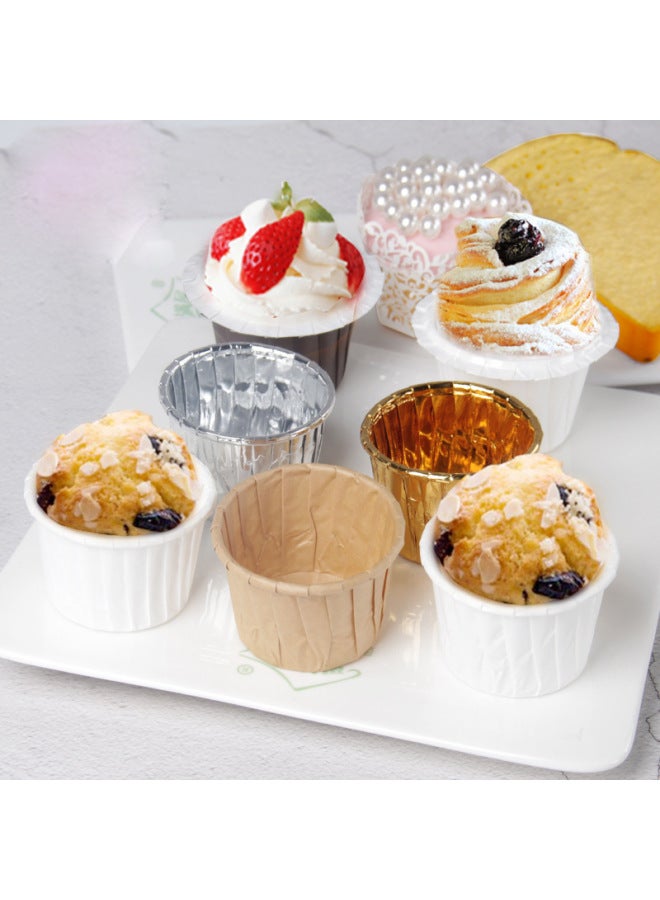 Mafen Cup Cake Cuppers Film Oil-proof Paper Holder Aluminum Curl Cup Tulip Paper Cup Love House Baking Supplies-Color:A Variety Of Paper Cups Optional-Specifications:[38919] Flanging Coated Hat Cup 100pc/Brown - Image 2