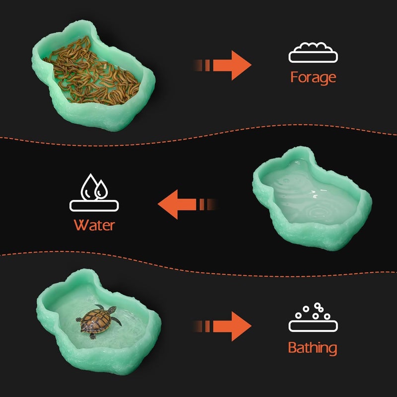 AZV Small Reptile Food Water Rock Bowls,Luminous Amphibian Feeding Dish,Resin Rock Worm Feeder Terrarium for Lizards,Chameleon,Leopard Gecko,Frog,Bearded Dragons,Snake,Hermit Crabs,Turtle Spider Pet - Image 5