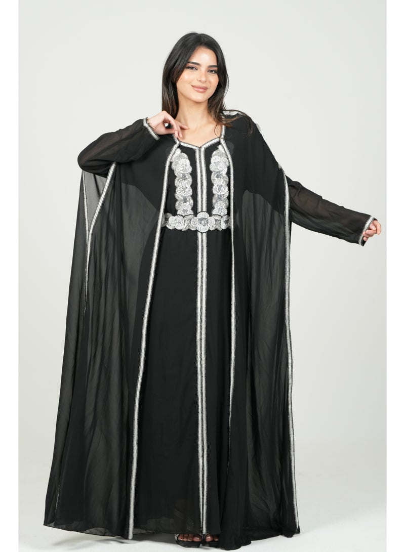 البنت الشرقية قفطان مغربي مطرز فستان مع حزام على الخسر - Image 1