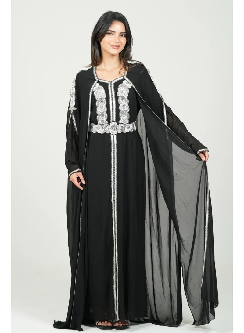 البنت الشرقية قفطان مغربي مطرز فستان مع حزام على الخسر