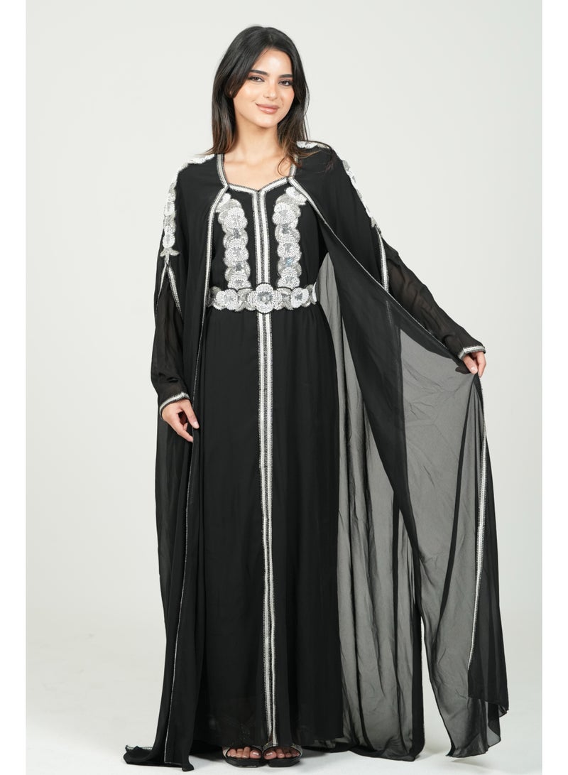 البنت الشرقية قفطان مغربي مطرز فستان مع حزام على الخسر - Image 2