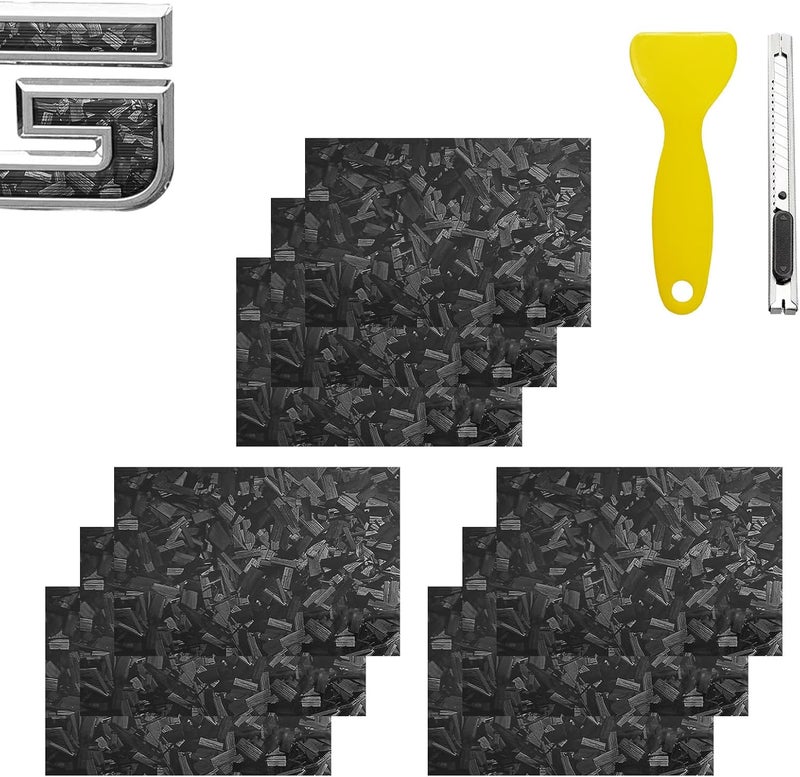 BLAKAYA Compatible with Black Forged Carbon Fiber Bowtie Emblem Wrap Kit GMC Logo Overlay Vinyl Wrap with Squeegee and Cutter 9PCS - Image 1
