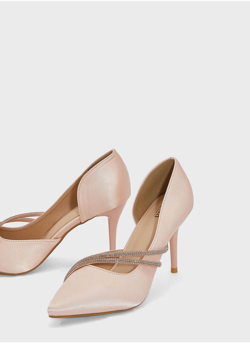 Ella Limited Edition - Diamante Double Strap Satin Pointed Pump - Image 1