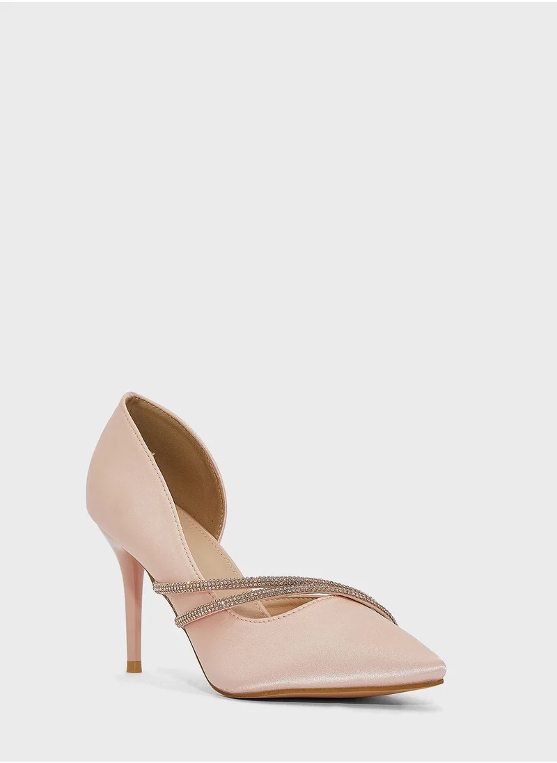Ella Limited Edition Diamante Double Strap Satin Pointed Pump