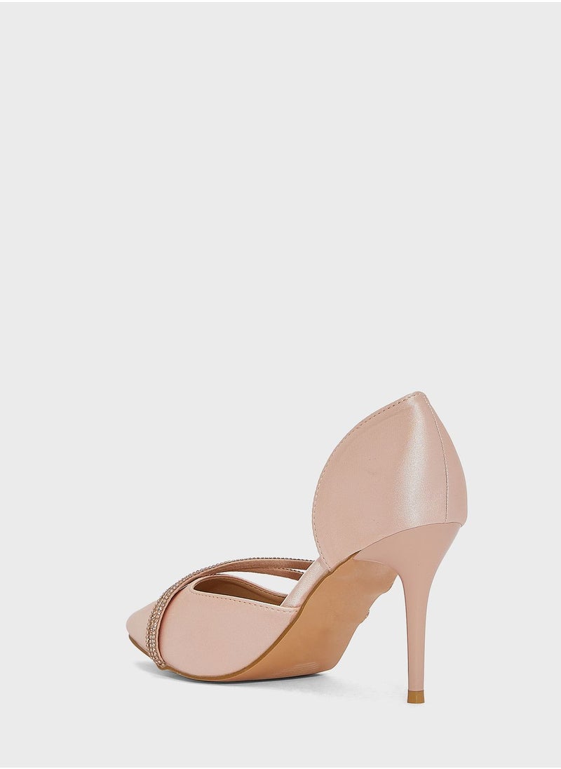 Ella Limited Edition - Diamante Double Strap Satin Pointed Pump - Image 1