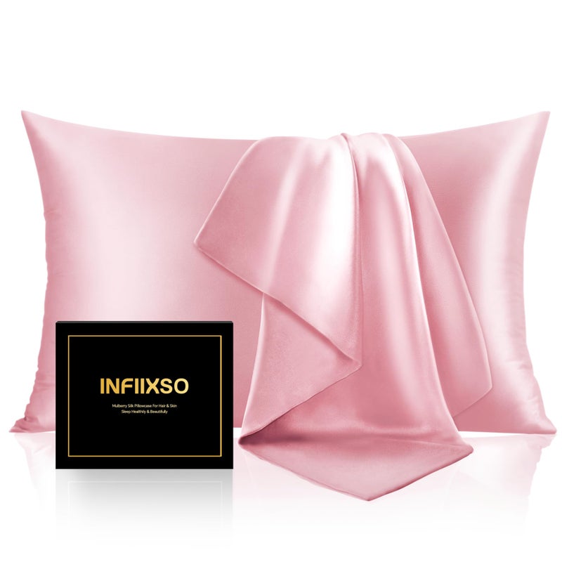 INFIIXSO Mulberry Silk Pillowcase for Hair and Skin  Silk Pillow Cases Standard Size with Hidden Zipper 20x26 Inches  Extraordinary Smooth and Soft Cooling Pillow Cases for Hot Sleepers(Pink  1 Pack) - Image 1