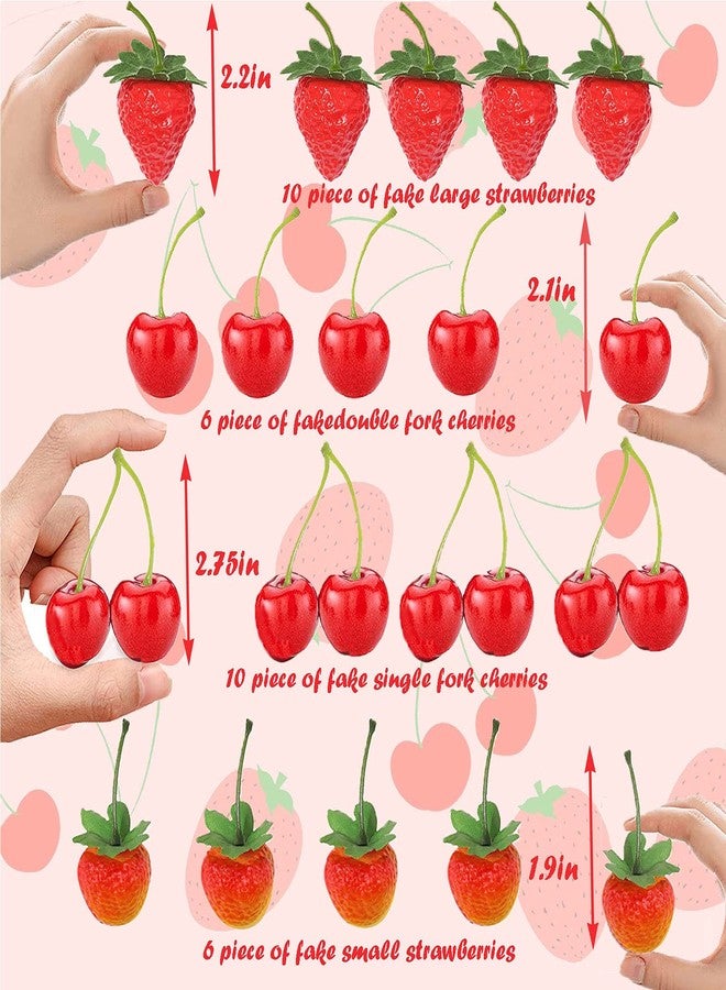 Timisea 32 Pcs Artificial Strawberries & Cherries, Reusable Waterproof Plastic, Includes Fake Strawberries & Cherries - Image 2