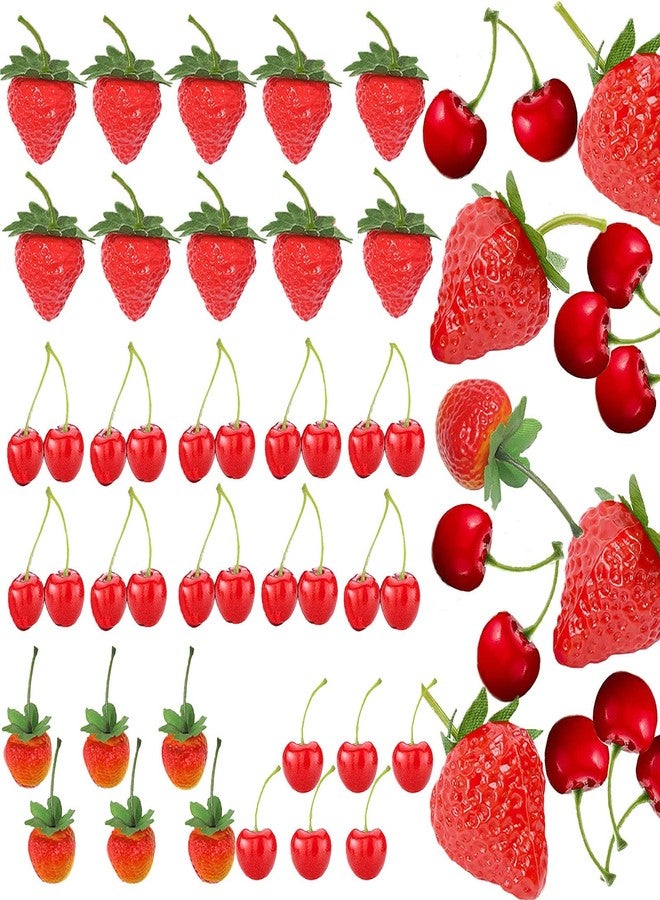 Timisea 32 Pcs Artificial Strawberries & Cherries, Reusable Waterproof Plastic, Includes Fake Strawberries & Cherries - Image 1