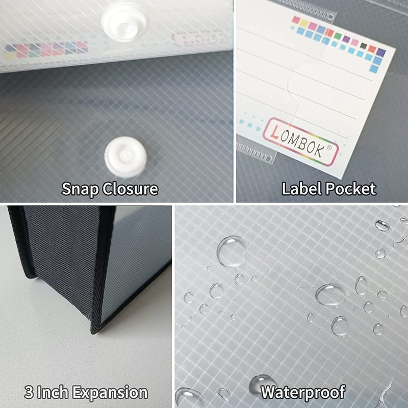 YoeeJob Plastic File Folders Legal Size Expandable Document Folder with Snap Button Closure, A4 Expanding File Wallet Envelopes Pouch with Label Pocket, 2 Packs, Black - Image 5