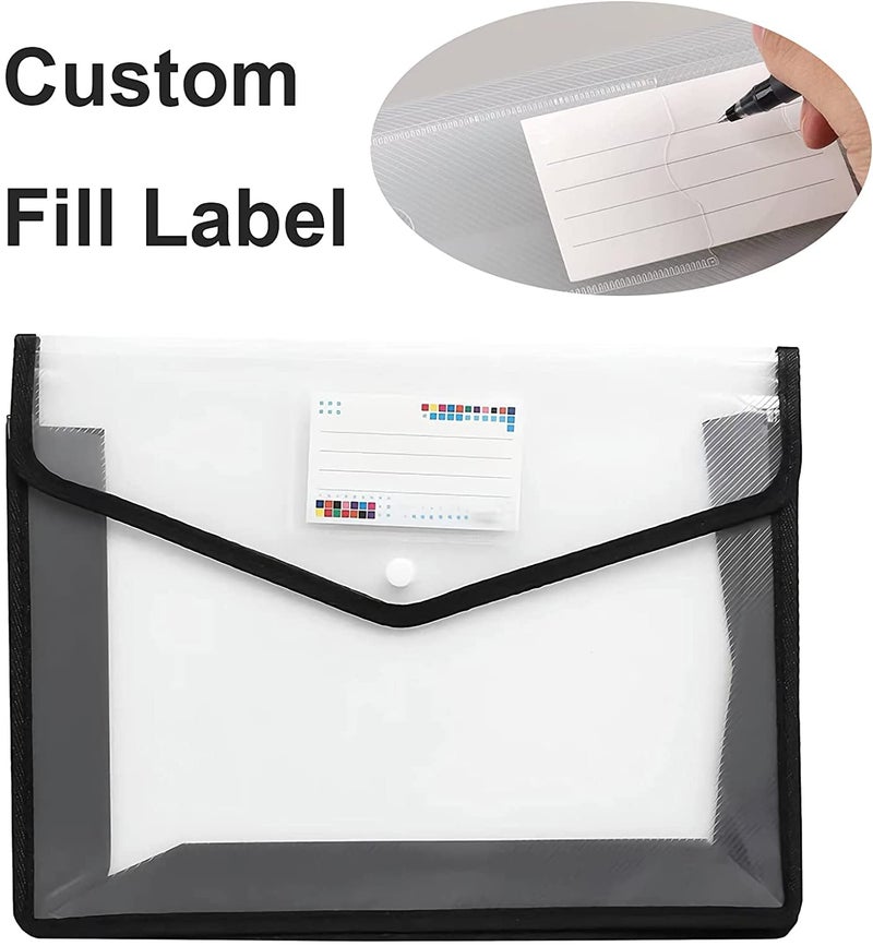 YoeeJob Plastic File Folders Legal Size Expandable Document Folder with Snap Button Closure, A4 Expanding File Wallet Envelopes Pouch with Label Pocket, 2 Packs, Black - Image 4