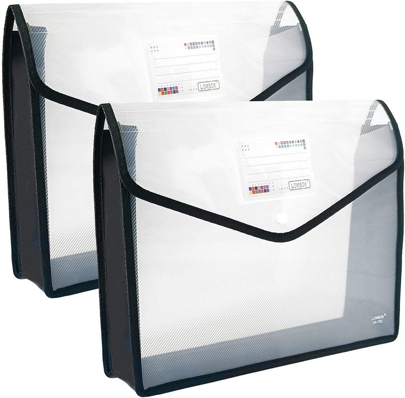 YoeeJob Plastic File Folders Legal Size Expandable Document Folder with Snap Button Closure, A4 Expanding File Wallet Envelopes Pouch with Label Pocket, 2 Packs, Black - Image 1