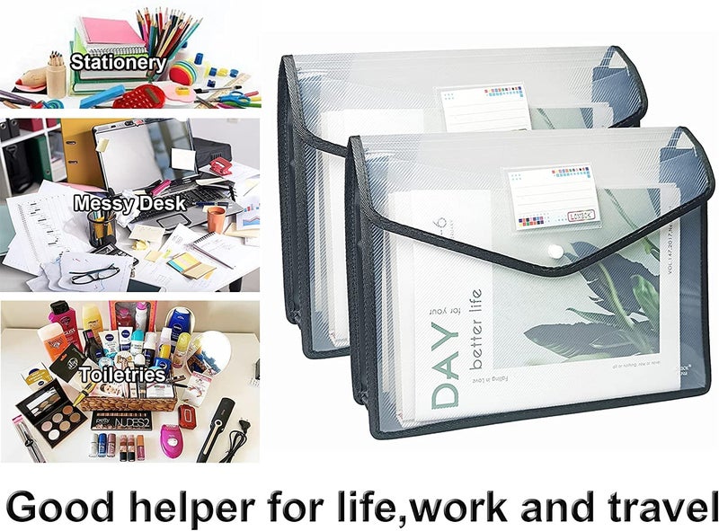 YoeeJob Plastic File Folders Legal Size Expandable Document Folder with Snap Button Closure, A4 Expanding File Wallet Envelopes Pouch with Label Pocket, 2 Packs, Black - Image 3