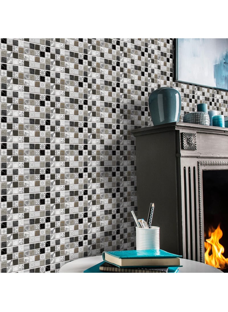 SYOSI 12Pcs Peel and Stick Wall Tile Tiles Stickers for Kitchen and Bathroom Gray Black Mosaic Marble Tile Sticker Self Adhesive Stick Backsplash Tile Wall Stickers Waterproof and Oilproof 30cmx15cm - Image 2