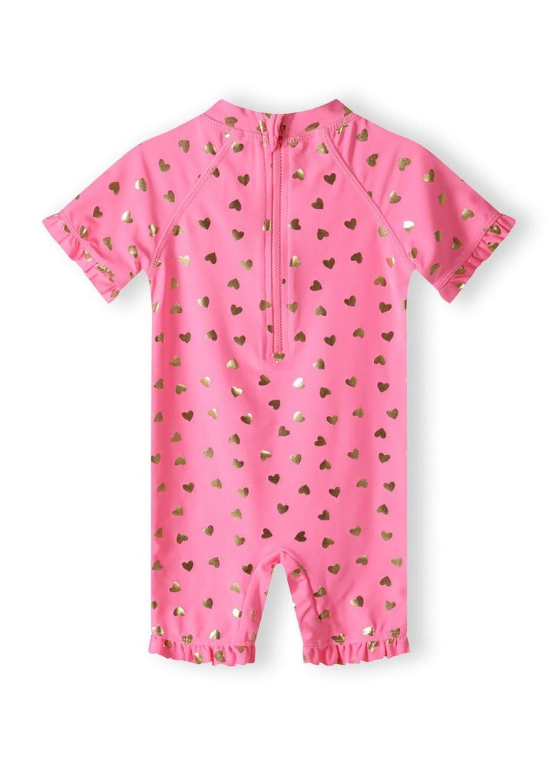 مينوتي طقم سباحة من قطعتين للبنات: بدلة بأكمام قصيرة مع قبعة شمسية - Image 3