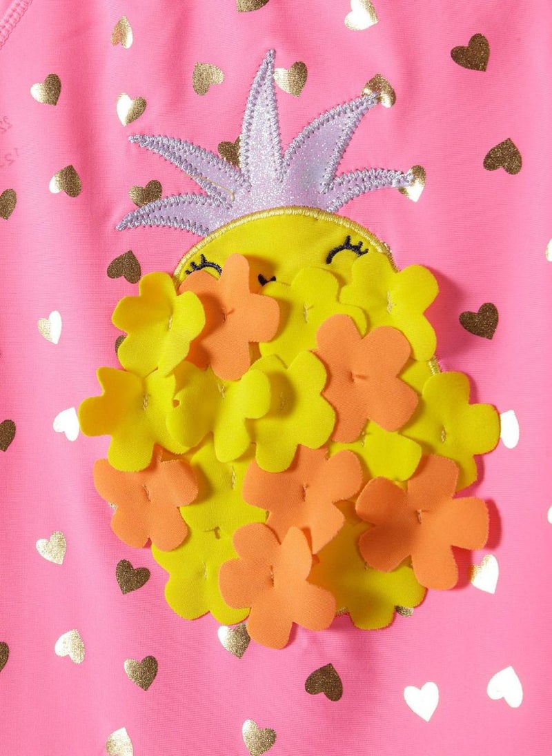 مينوتي طقم سباحة من قطعتين للبنات: بدلة بأكمام قصيرة مع قبعة شمسية - Image 4