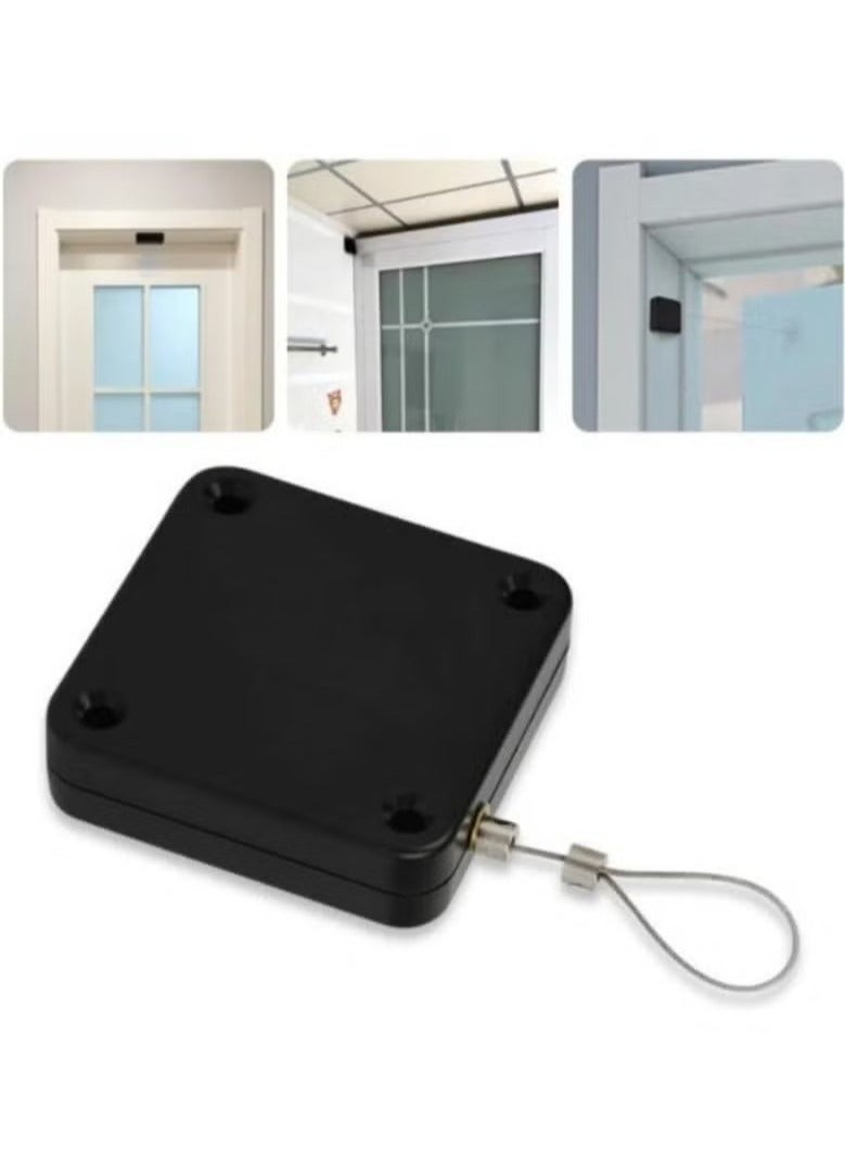 Punch Free Auto Sensor Door Closer,Quick Easy Door Closer Multifunctional Automatic Sliding Door Closer with Steel Drawstring for Residential Commercial Doors,Back Door, Bathroom Door (1PC, Black) - Image 1