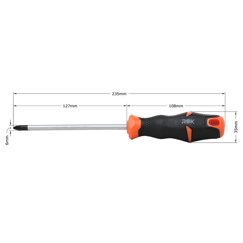 ROK Pozi #2 Screwdriver, Chrome Shaft in Black with Orange Handle, ROKPOZI - Image 2