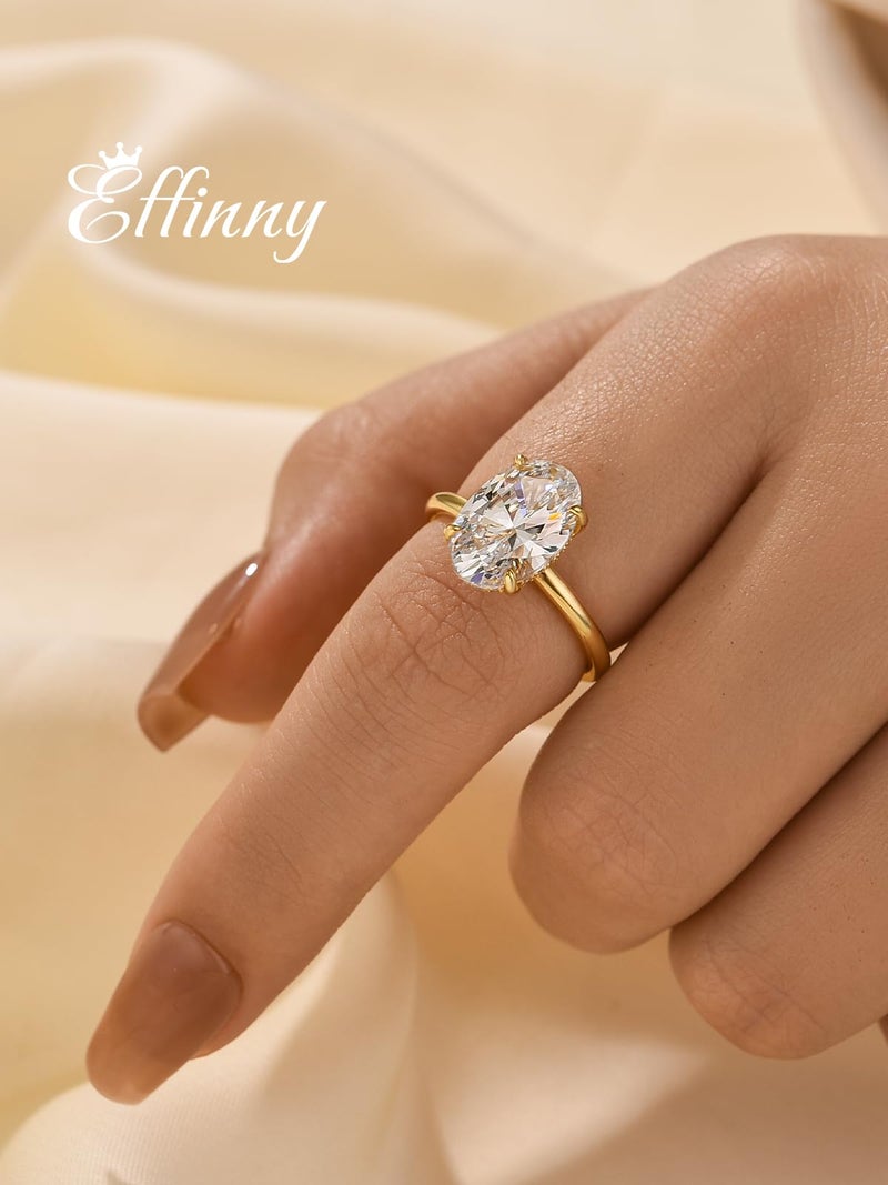 Effinny 3.5 Carat Elongated Oval Cut Engagement Ring for Women,925 Sterling Silver Solitaire Promise Ring (3.5ct,Golden, 5.5) - Image 3