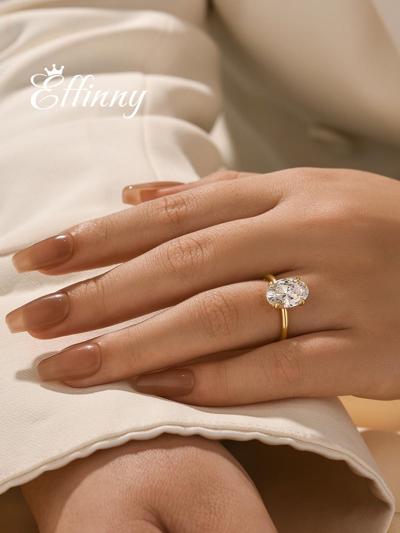 Effinny 3.5 Carat Elongated Oval Cut Engagement Ring for Women,925 Sterling Silver Solitaire Promise Ring (3.5ct,Golden, 5.5) - Image 4