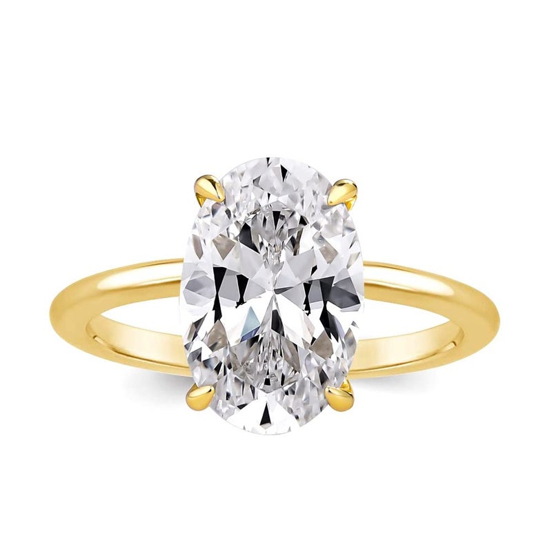 Effinny 3.5 Carat Elongated Oval Cut Engagement Ring for Women,925 Sterling Silver Solitaire Promise Ring (3.5ct,Golden, 5.5) - Image 1