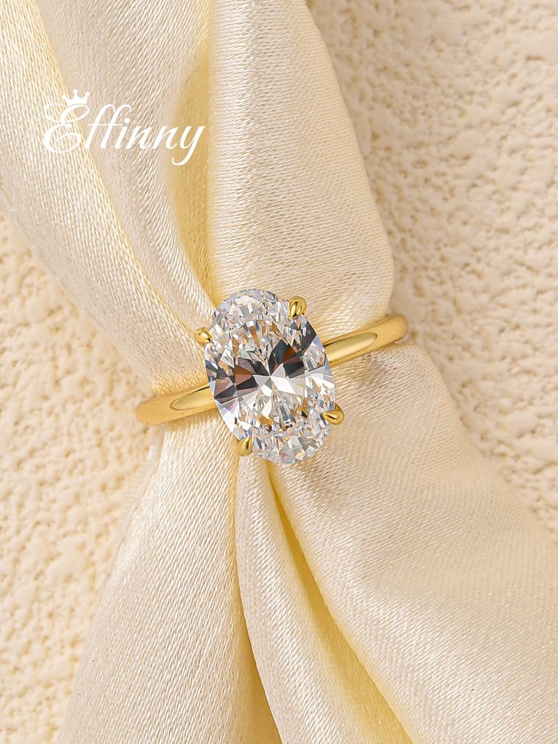 Effinny 3.5 Carat Elongated Oval Cut Engagement Ring for Women,925 Sterling Silver Solitaire Promise Ring (3.5ct,Golden, 5.5) - Image 2