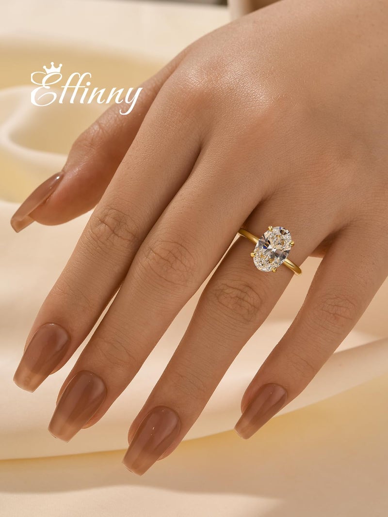 Effinny 3.5 Carat Elongated Oval Cut Engagement Ring for Women,925 Sterling Silver Solitaire Promise Ring (3.5ct,Golden, 5.5) - Image 5