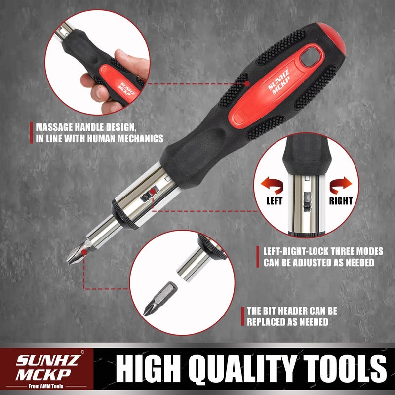 SUNHZ MCKP SUNHZMCKP 124-Piece Magnetic Screwdriver set, Includes Slotted, Phillips, Pozidriv, Hex, Torx and Precision Screwdriver, ratcheting screwdriver and nut drivers With Storage rack - Image 3