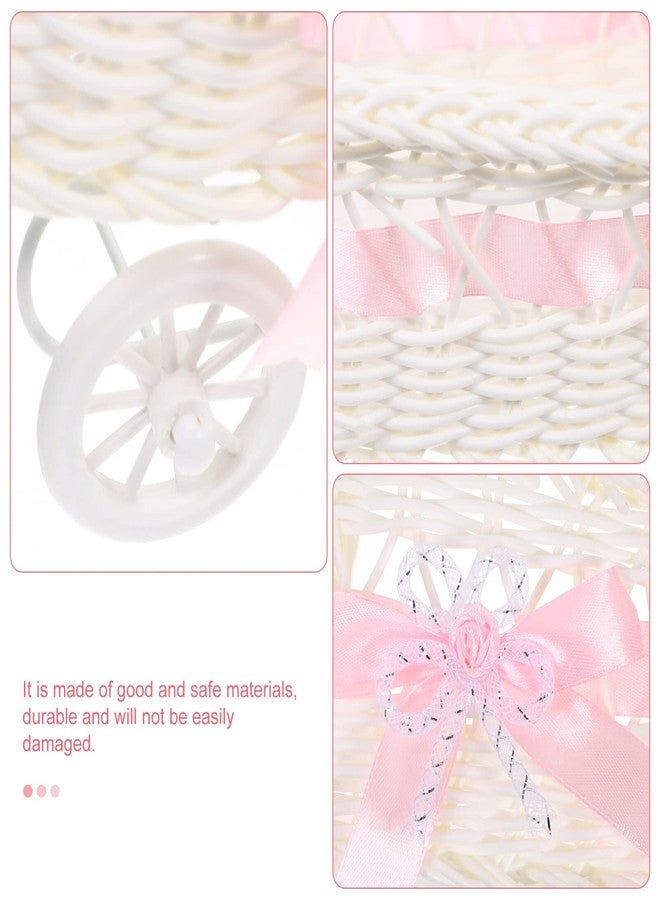 اليبيس سلة عربة أطفال من الخيزران الصناعي من أليبس، بتصميم عربة، متعددة الاستخدامات، سلة هدايا على شكل زهور وحلوى، مثالية لحفلات استقبال المولود الجديد وديكور المنزل، 5.7 × 4.5 × 2.6 بوصة - Image 4