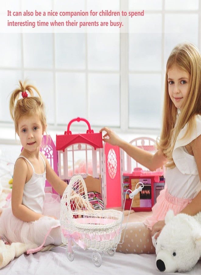 اليبيس سلة عربة أطفال من الخيزران الصناعي من أليبس، بتصميم عربة، متعددة الاستخدامات، سلة هدايا على شكل زهور وحلوى، مثالية لحفلات استقبال المولود الجديد وديكور المنزل، 5.7 × 4.5 × 2.6 بوصة - Image 3