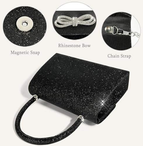 Trisapu Womens Evening Bag Sparkly Bow Clutch Purse Wedding Party Purses Glitter Rhinestone Cocktail Prom Handbags Black - Image 4