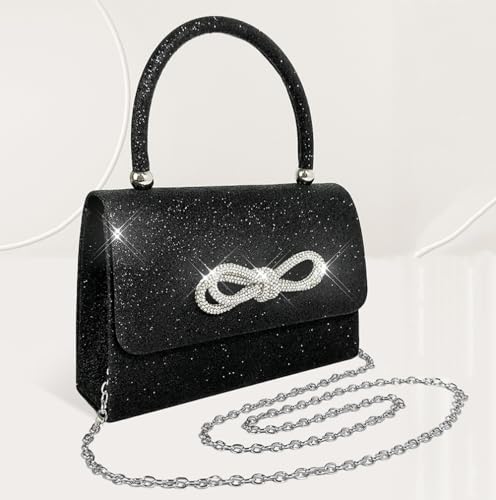 Trisapu Womens Evening Bag Sparkly Bow Clutch Purse Wedding Party Purses Glitter Rhinestone Cocktail Prom Handbags Black - Image 5