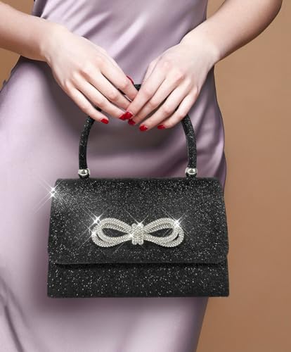 Trisapu Womens Evening Bag Sparkly Bow Clutch Purse Wedding Party Purses Glitter Rhinestone Cocktail Prom Handbags Black - Image 2