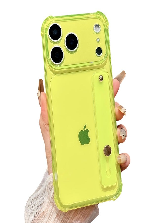 سيدواتر جراب siduater مزود بحزام مع مسند للمعصم لهاتف iPhone 17 Pro Max مقاس 6.9 بوصة، مصنوع من مادة TPU شفافة ناعمة، مقاوم للصدمات، مع حلقة قابلة للتعديل لسهولة الإمساك، لون أخضر نيون. - Image 1