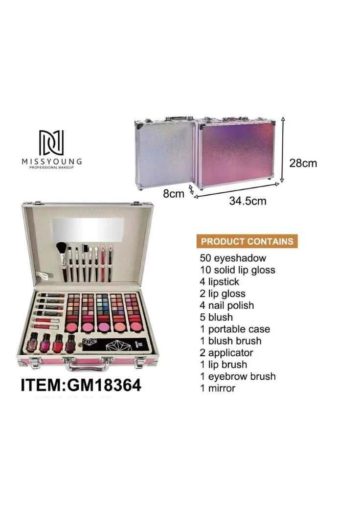 MISS YOUNG Professional Multifunctional Makeup Kit 82pcs Makeup Tools Eyeshadow Lipstick Mascara Lip Liner Makeup Brush Makeup Artist Makeup Box For Women Full Gift Kits - Image 2
