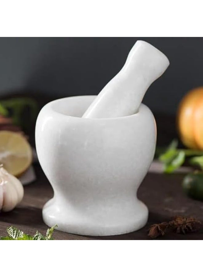 White Marble Mortar and Pestle Set, Traditional Spice Grinder, Kitchen Tool