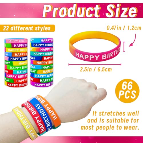 OJYUDD 66 Pcs Happy Birthday Silicone Stretch Rubber Bracelets Multicolor KidsTeens Party Supplies 22 Styles - Image 5
