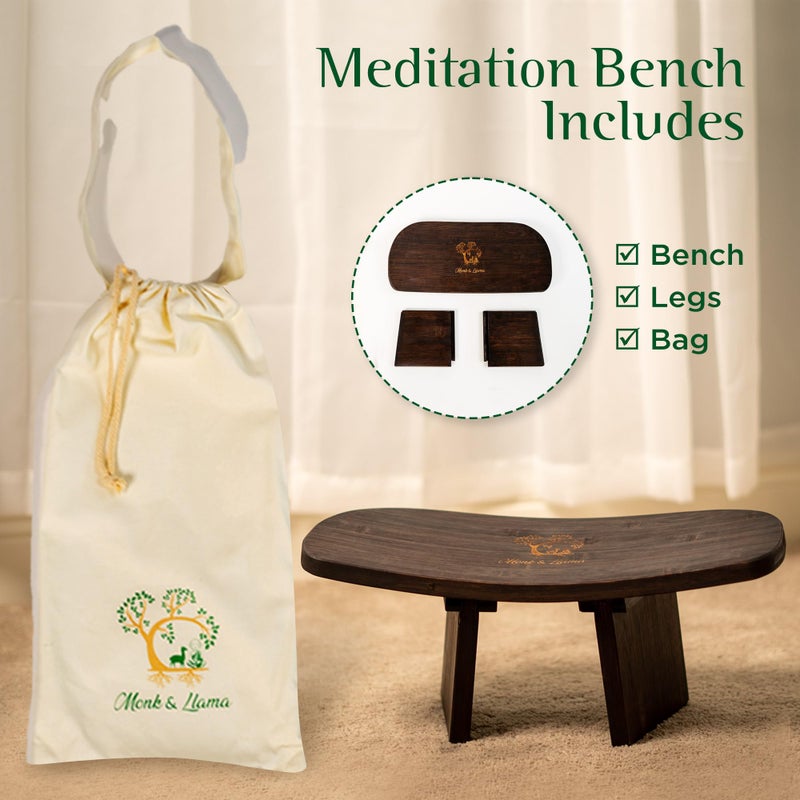 MONK & LLAMA Meditation Bench Standard - Kneeling Bamboo Bench with Foldable Legs & Cushion â€” Perfect Kneeling Stool Ergonomic Bamboo Yoga Bench for Extended Practice - Includes Carrying Bag - Image 5