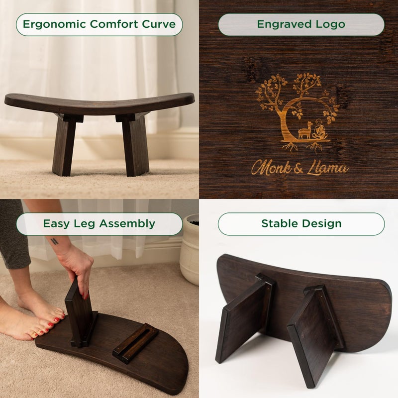 MONK & LLAMA Meditation Bench Standard - Kneeling Bamboo Bench with Foldable Legs & Cushion â€” Perfect Kneeling Stool Ergonomic Bamboo Yoga Bench for Extended Practice - Includes Carrying Bag - Image 3
