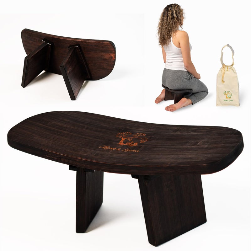 MONK & LLAMA Meditation Bench Standard - Kneeling Bamboo Bench with Foldable Legs & Cushion â€” Perfect Kneeling Stool Ergonomic Bamboo Yoga Bench for Extended Practice - Includes Carrying Bag - Image 1