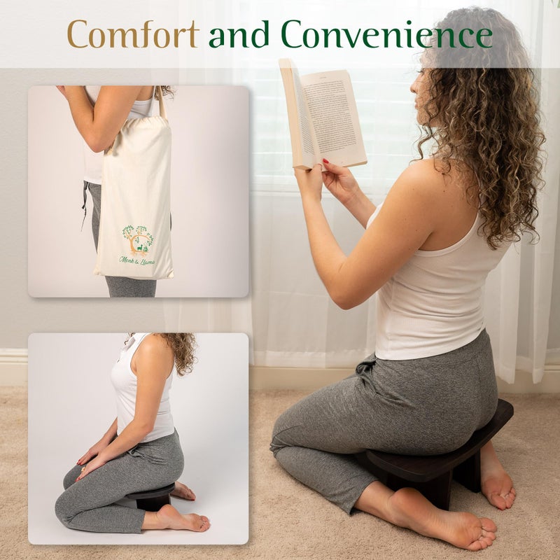 MONK & LLAMA Meditation Bench Standard - Kneeling Bamboo Bench with Foldable Legs & Cushion â€” Perfect Kneeling Stool Ergonomic Bamboo Yoga Bench for Extended Practice - Includes Carrying Bag - Image 2