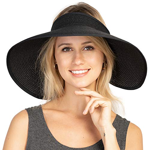 UOUDIO Sun Visor Hats Summer Wide Brim Clip on Beach Adjustable Large Brim Cap Golf Hat for Women… Black - Image 1