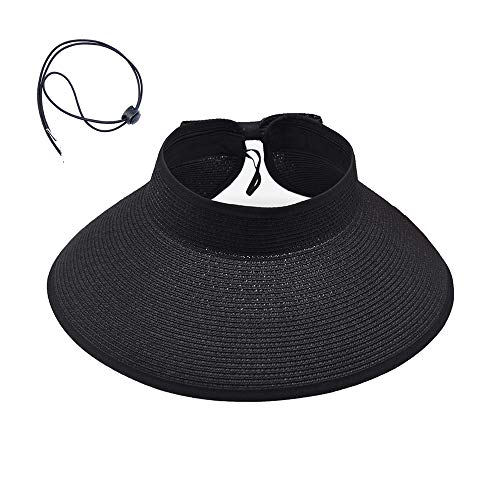 UOUDIO Sun Visor Hats Summer Wide Brim Clip on Beach Adjustable Large Brim Cap Golf Hat for Women… Black - Image 2