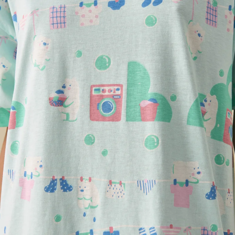 Splash FAV Printed Sleepshirt with Round Neck and Short Sleeves
